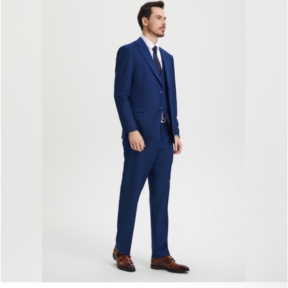 Stacy Adams Solid 3pc Men's Suit, Indigo Size 60R - Picture 2 of 6